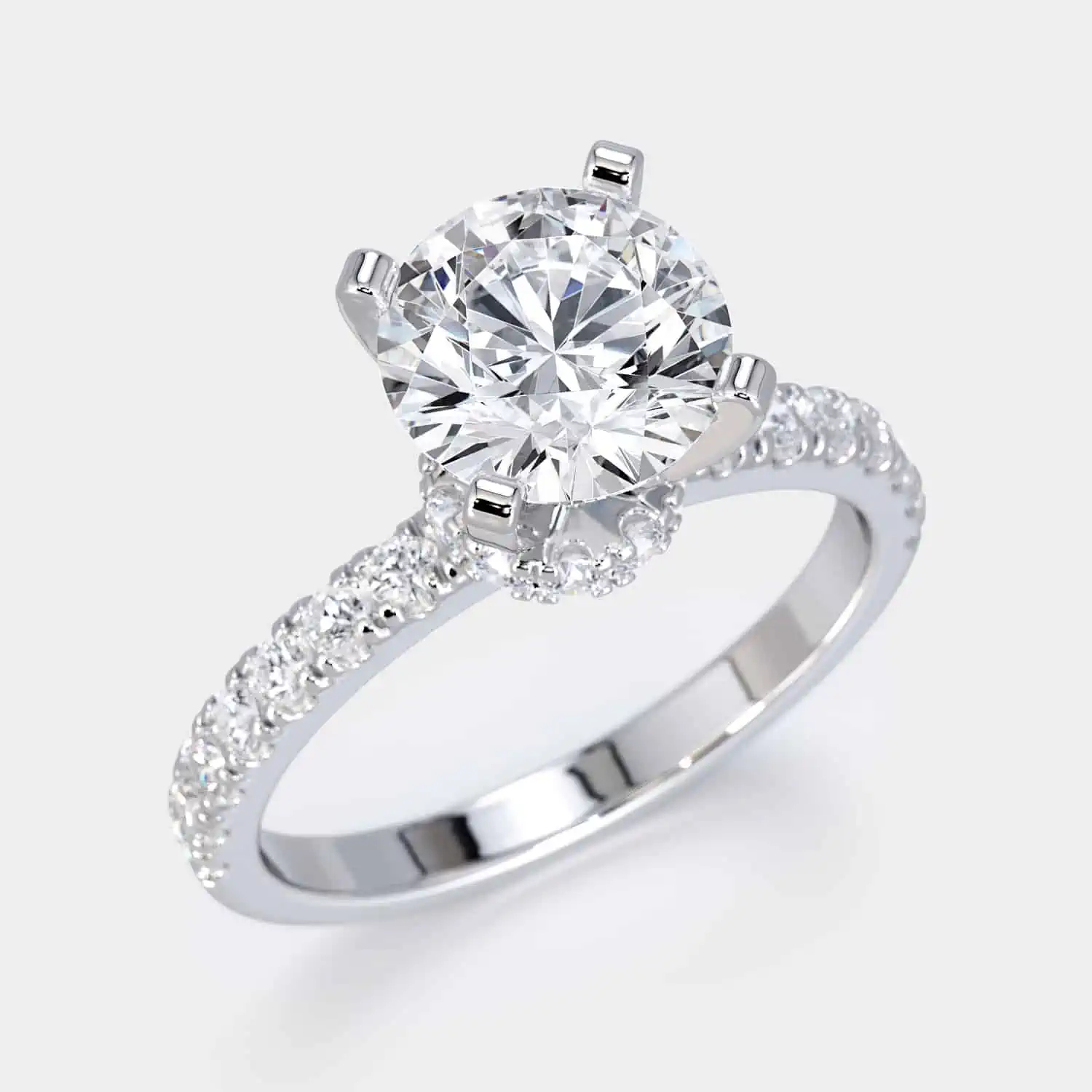 2.65 Carat Round Cut Diamond Hidden Halo Engagement Ring